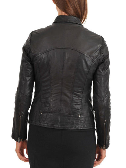 Black Leather Racer Winter Jacket