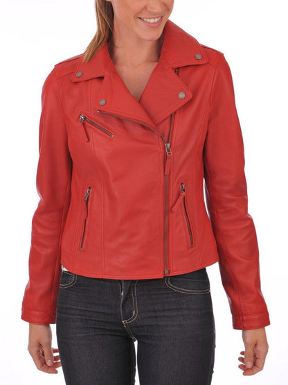 Lambskin Leather Jacket In Red Color