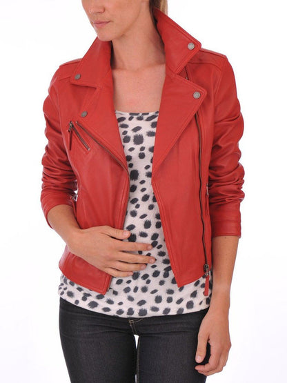 Lambskin Leather Jacket In Red Color