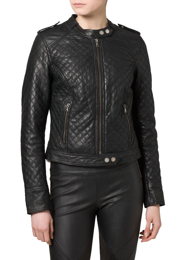 Women's Black Quilted Biker Jacket