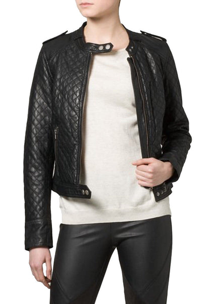 Women's Black Quilted Biker Jacket