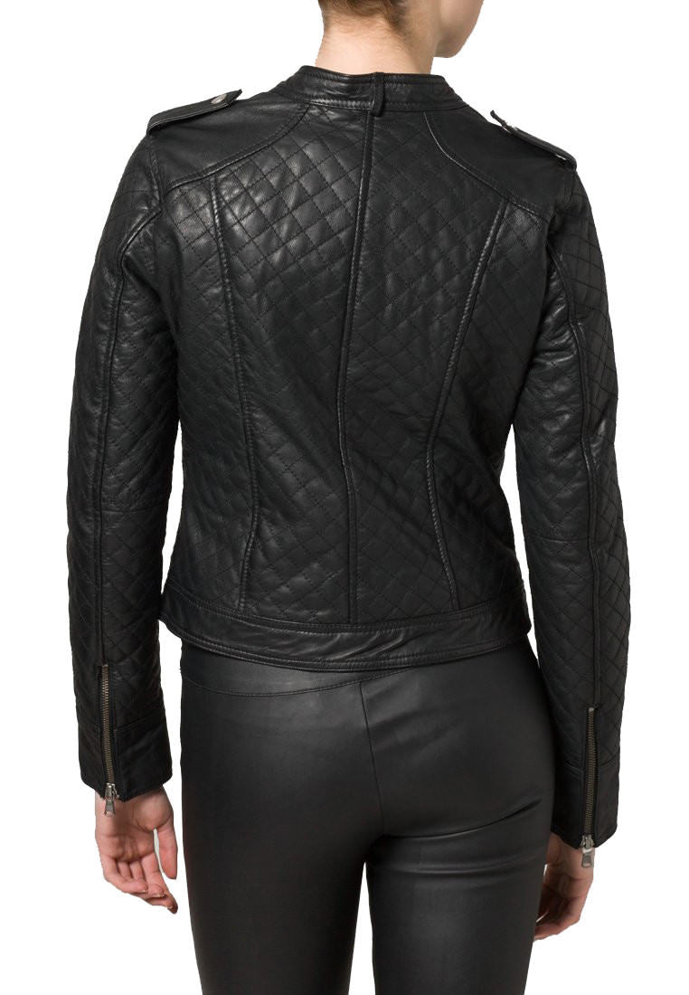 Women's Black Quilted Biker Jacket