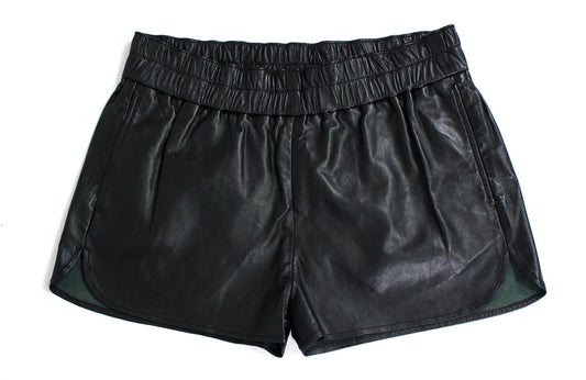 Black Elastic Waist Leather Shorts