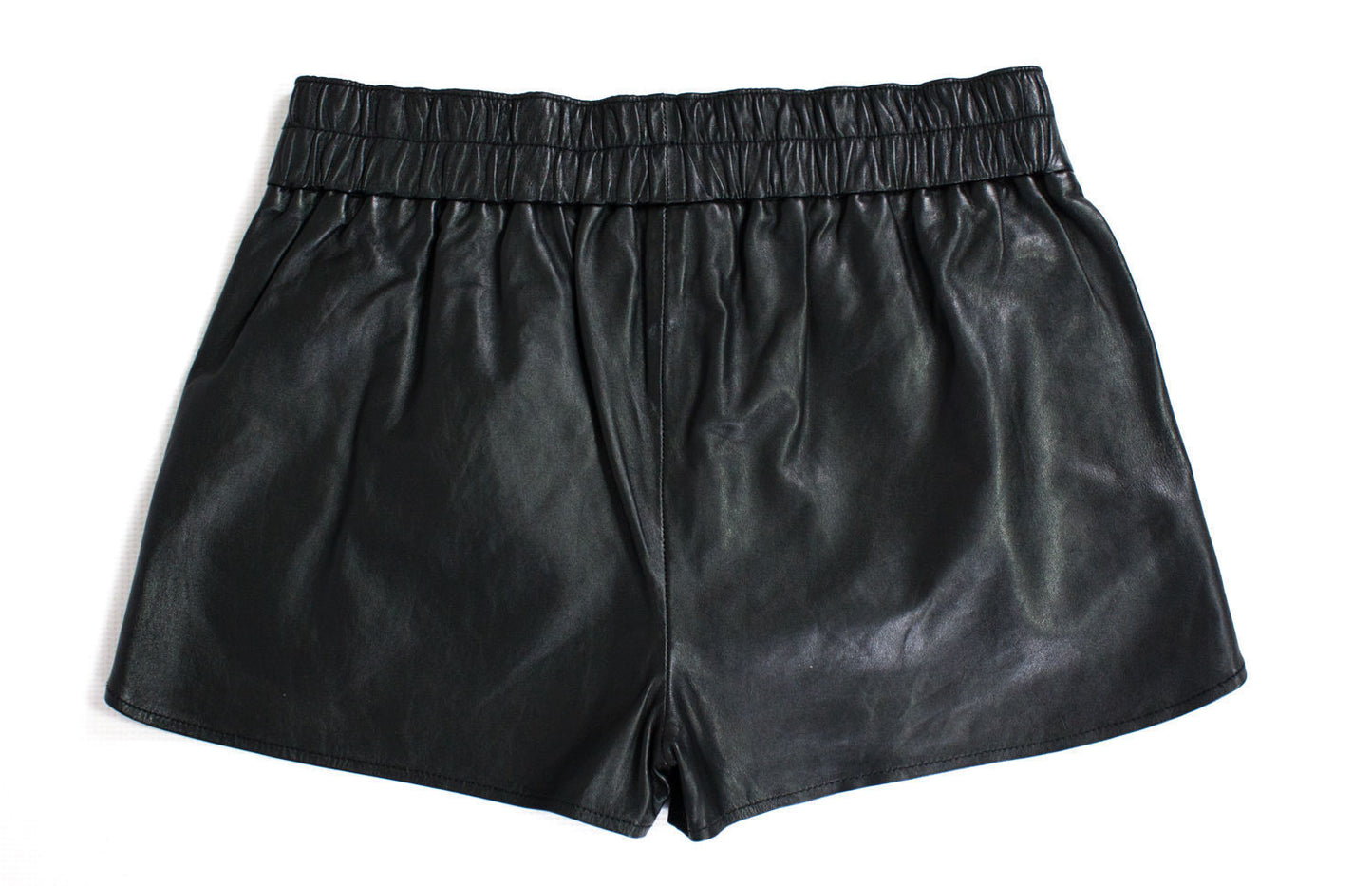 Black Elastic Waist Leather Shorts