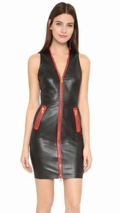 Long Zip Lambskin Leather Dress