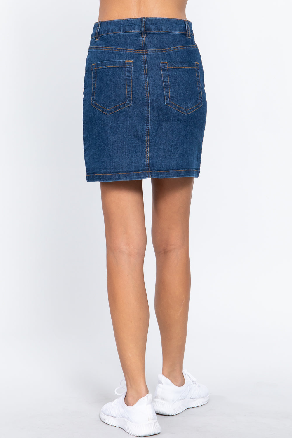 Buttoned Stretch Denim Mini Skirt