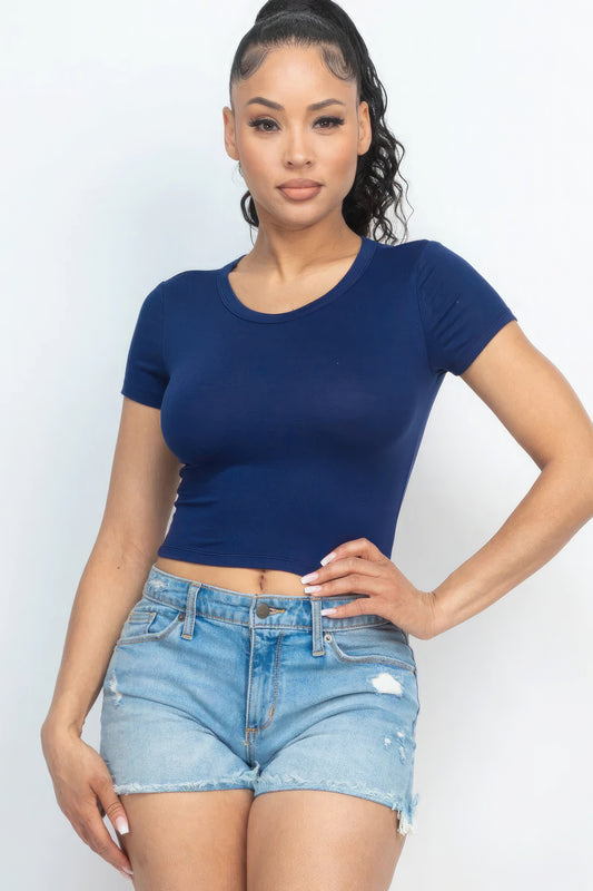 Short Sleeve Roundneck Crop Top