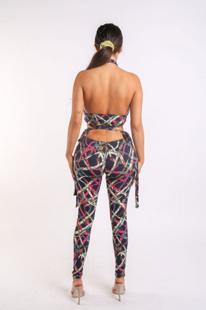 Printed Tie Detailed Jumpsuit