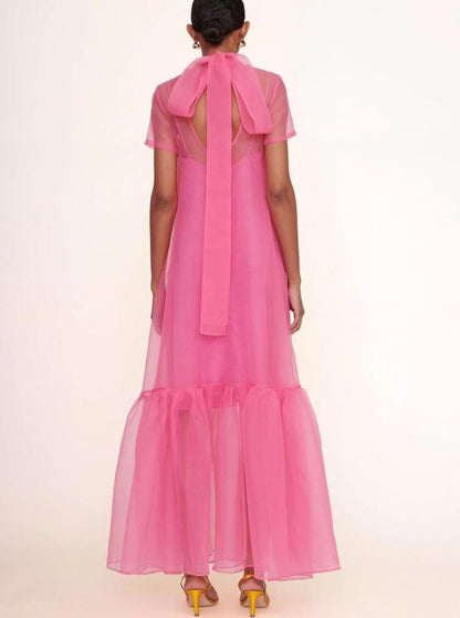 Elegant Long Formal Organza Gown with Tie – Perfect for Special Events