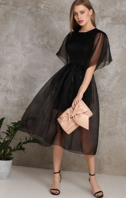 Stunning Black Organza Midi Dress Perfect for a Chic Night Out