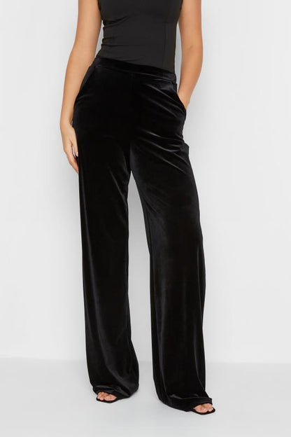 Smooth Black Velvet Palazzo Pants