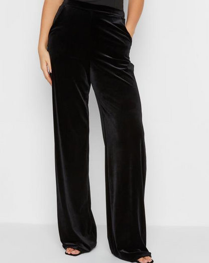 Smooth Black Velvet Palazzo Pants