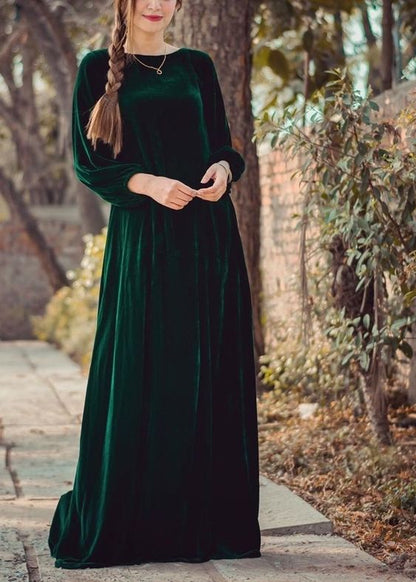 Emerald Green Long Velvet Dress