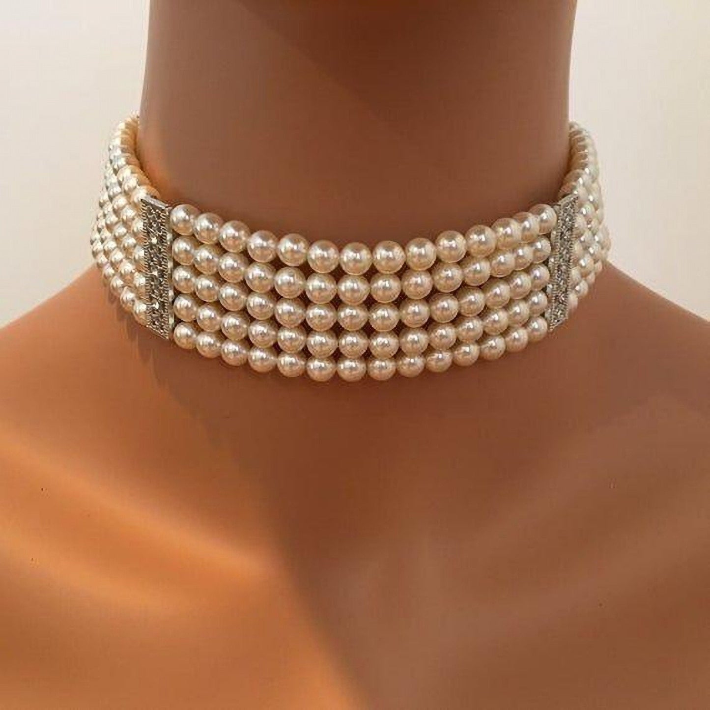 Multi-Strand Pearls Choker Necklace