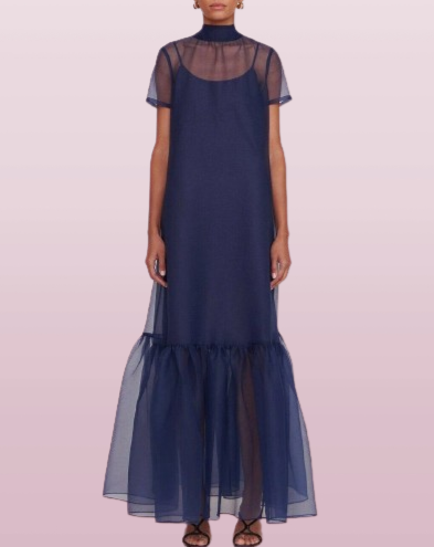 Short Sleeve Organza Maxi Dress