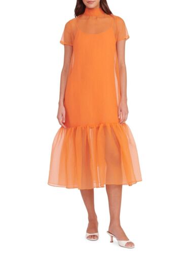 Vibrant Orange Organza Midi Dress Stylish and Elegant