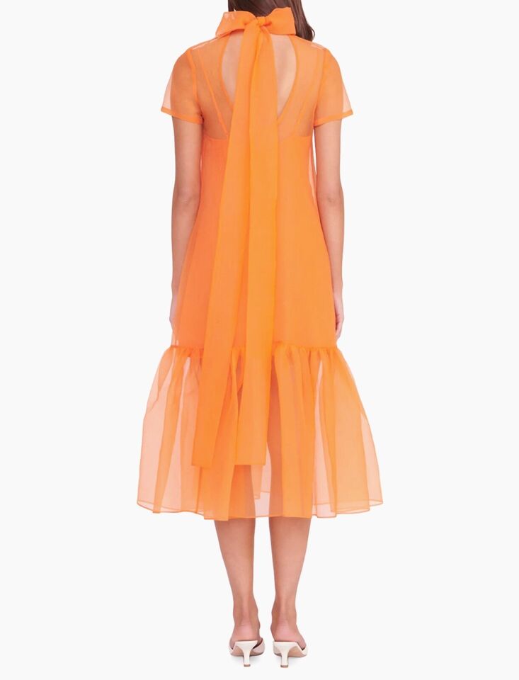 Vibrant Orange Organza Midi Dress Stylish and Elegant