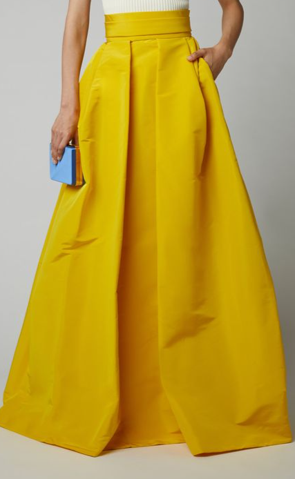 Elegant Yellow Long Taffeta Skirt Classic Formal Stylish Skirt