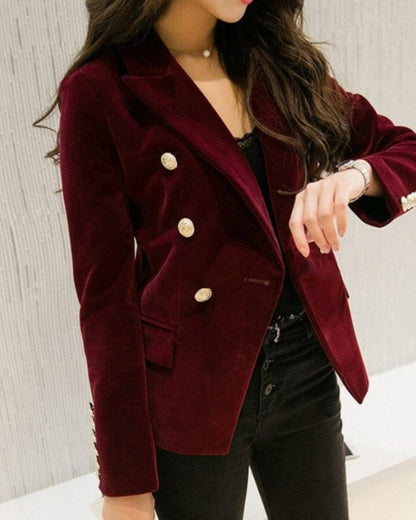 Women Velvet Blazer Event Wedding Party Wear Slim Fit Double Breasted Jacket Coat Gift For Her