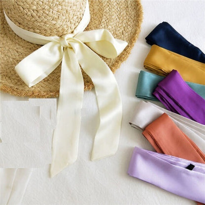 Real Silk Hair Ribbon Pony Scarf Tie Headband Neck Tie Gift For Her Customized Color 6 Pc