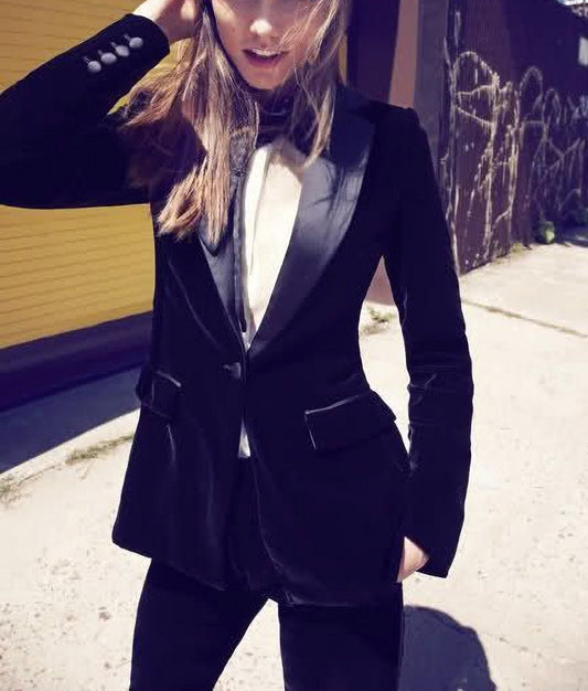 Women Jacket Black Velvet Blazer Wedding Prom Party Slim Fit Tuxedo Coat Christmas Gift For Her