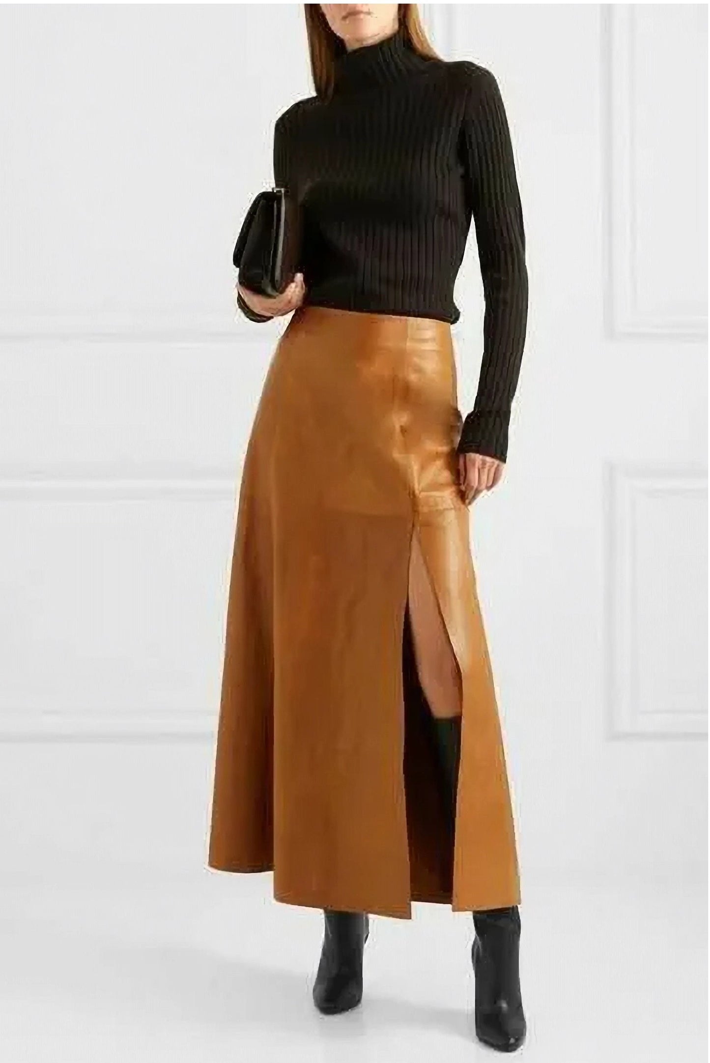 Lambskin Leather A-Line Skirt