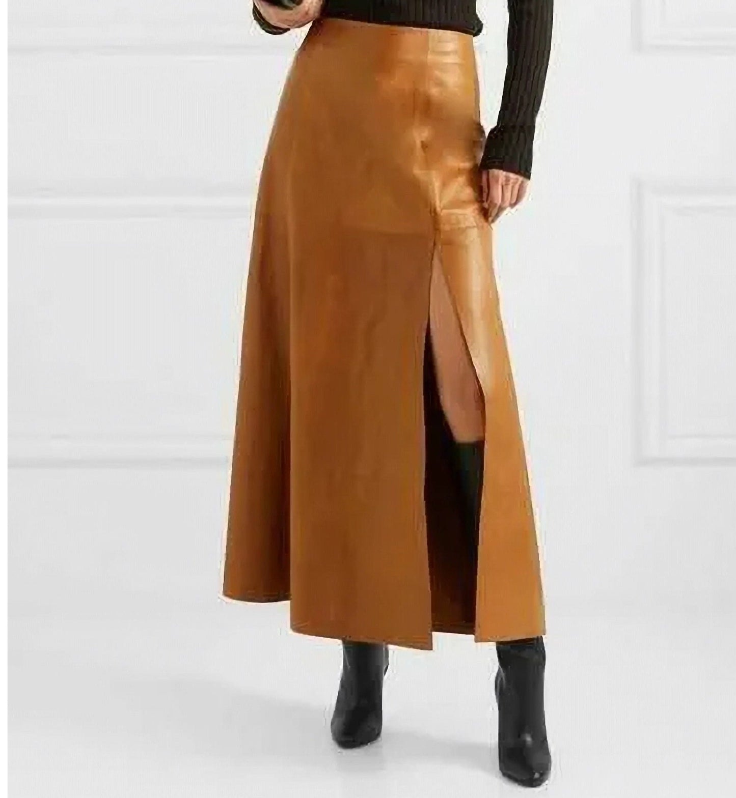 Lambskin Leather A-Line Skirt